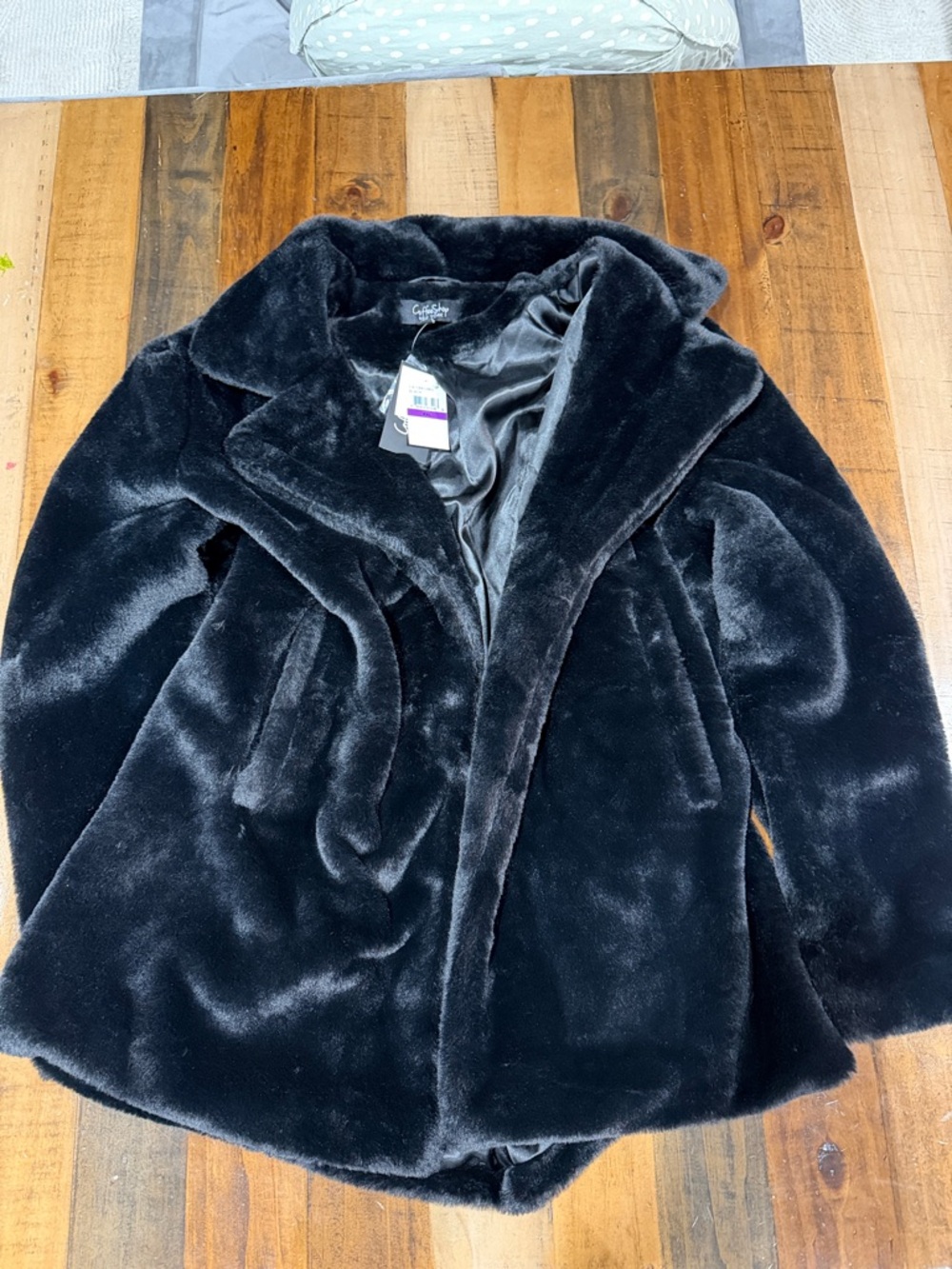 CoffeeShop Black Faux Fur Trench Coat